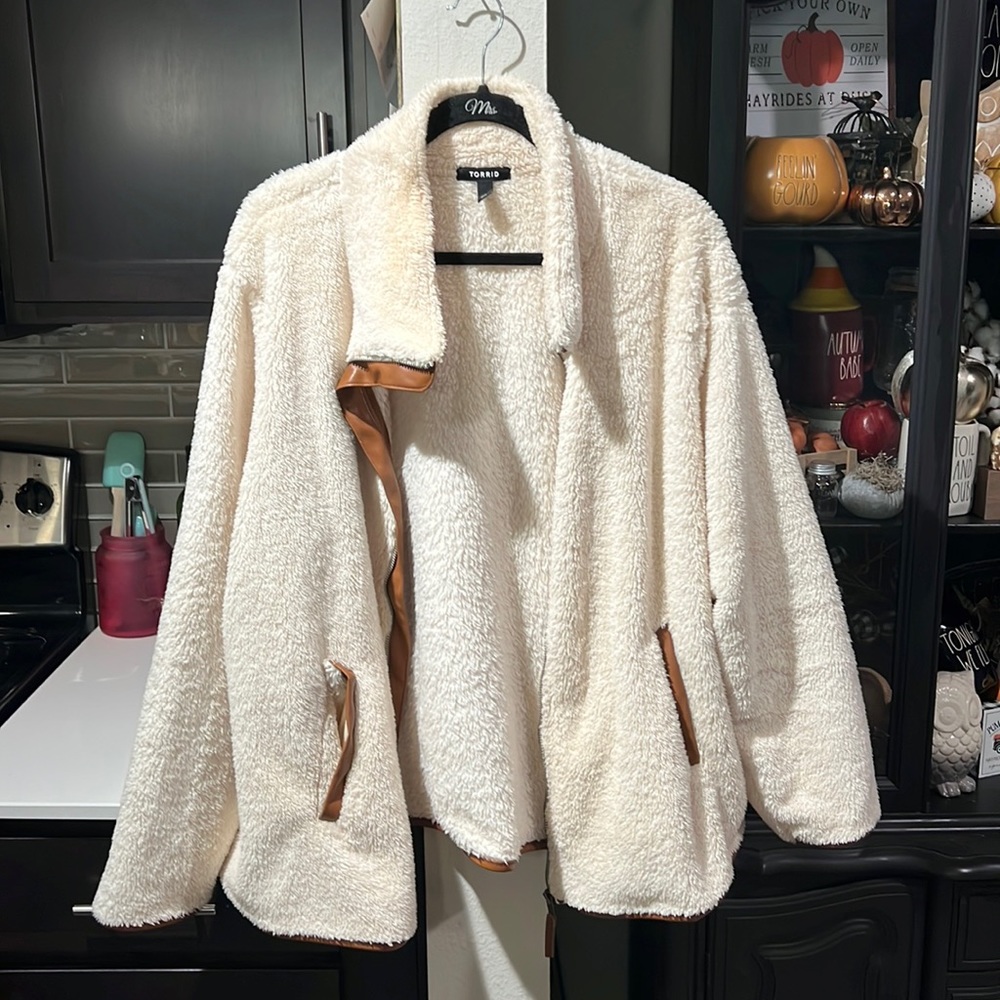 Torrid Sherpa Fuzzy Coat with leather detail